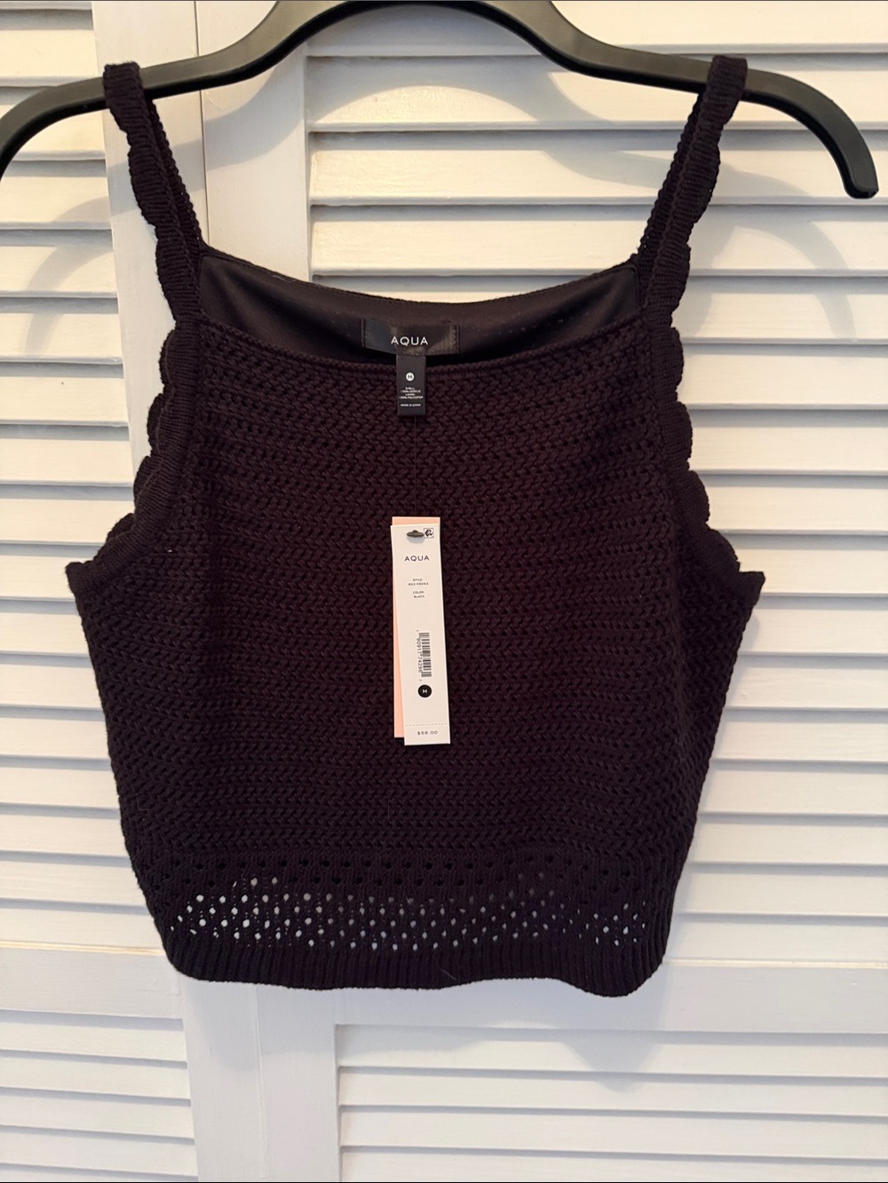 NWT  Aqua Black Crochet Knit Camisole Tank M